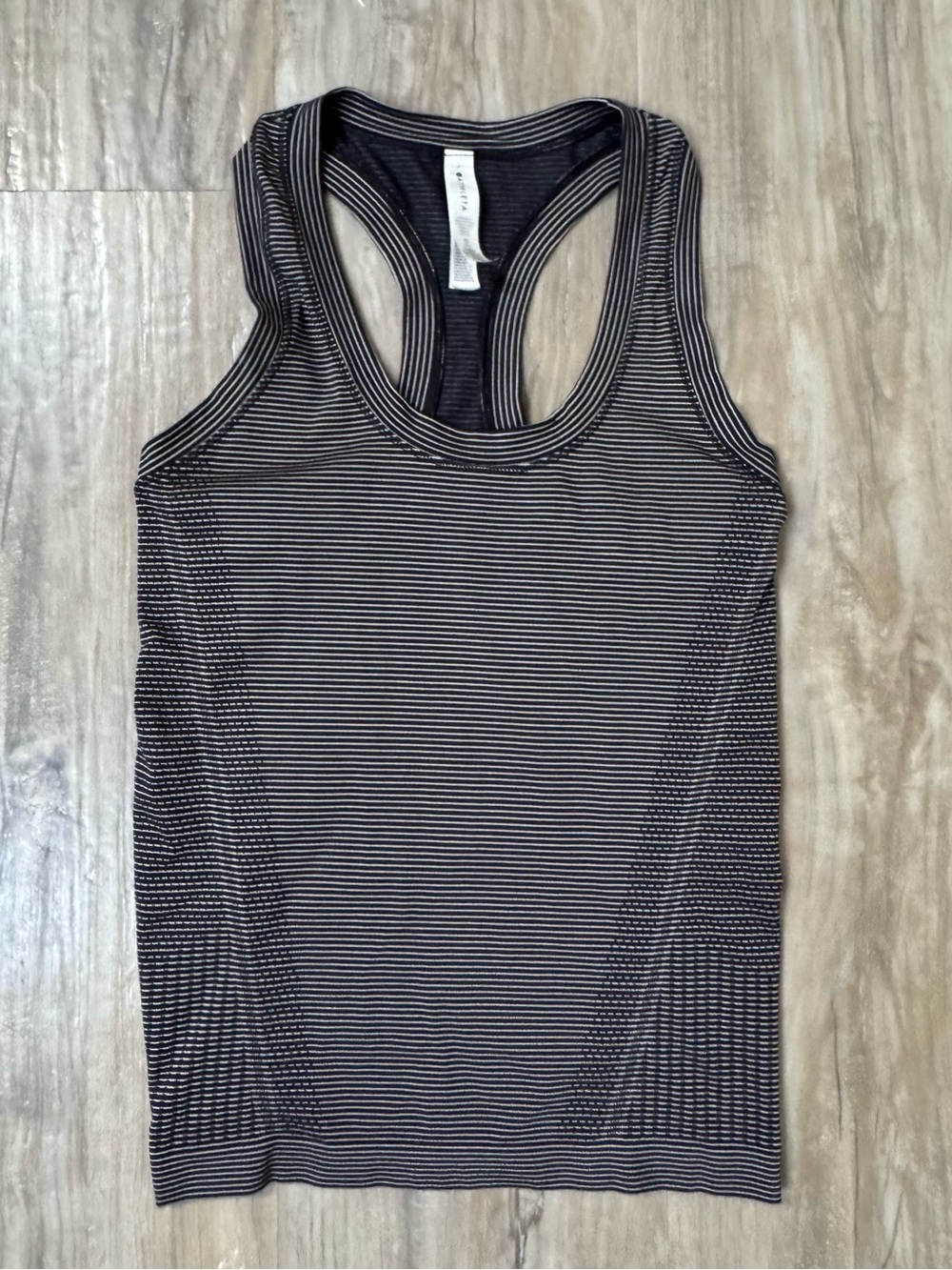 Athleta Black and Cream Striped Racerback Tank